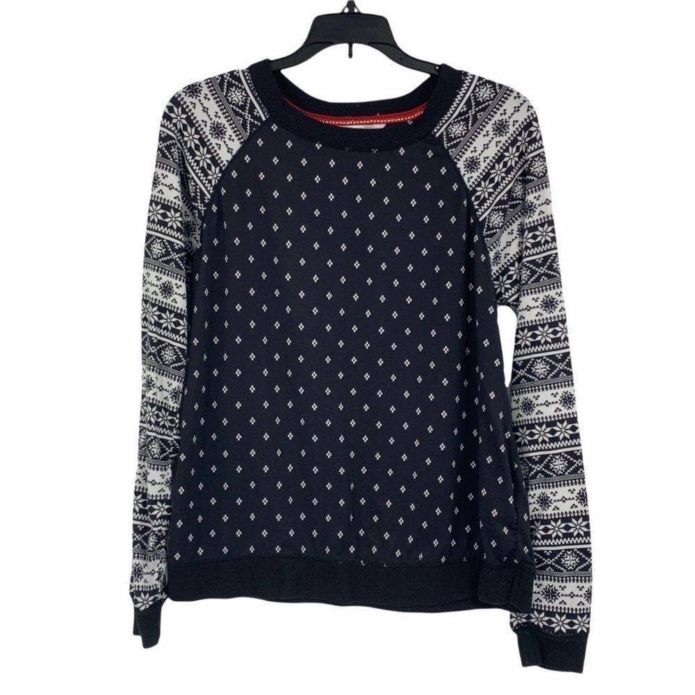 Womans Sleep Top 9975 Secret Treatures Sz S 4-6 Nordic Snowflake Raglan Black